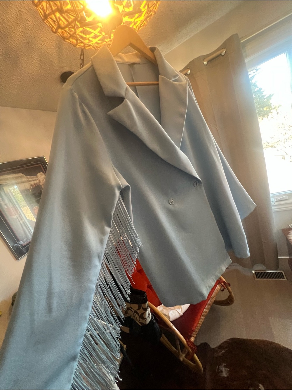 Baby Blue Fringe Sleeve Blazer | Oversized Statement Jacket | Western Chic ✨